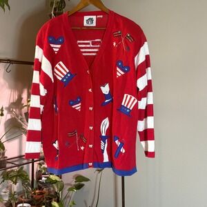 Storybrook Knits Patriotic Embellished Cardigan USA 4th July‎ Americana Sweater
